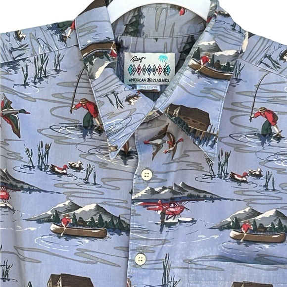 Chemise Reyn Spooner Homme Taille M - Bleu Moyen, Motif Hawaïen Pêche Au Marlin - Manches Courtes